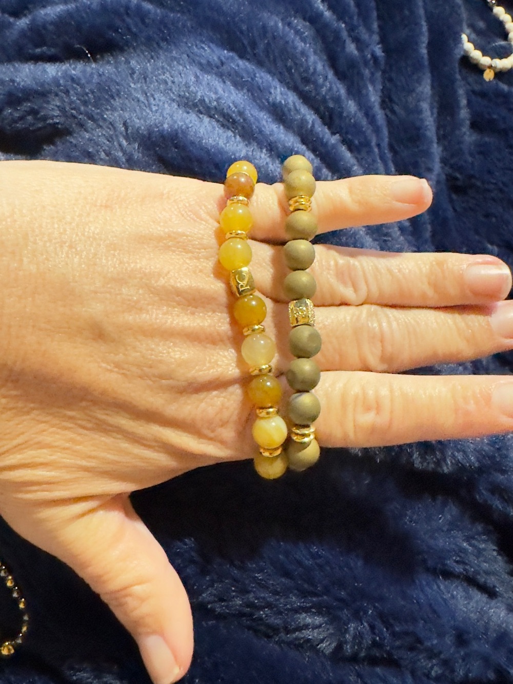 Rustic Cuff Yellow and Olive Beaded Stretch Bracelets